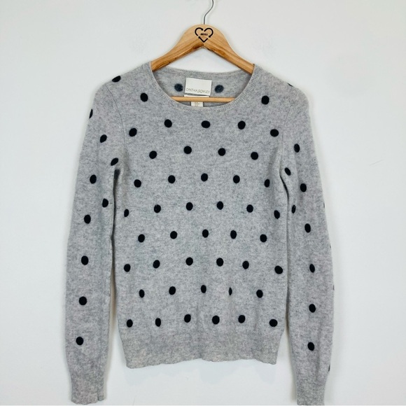Cynthia Rowley pale gray and black polka dot super soft cashmere sweater.Medium - Picture 1 of 4